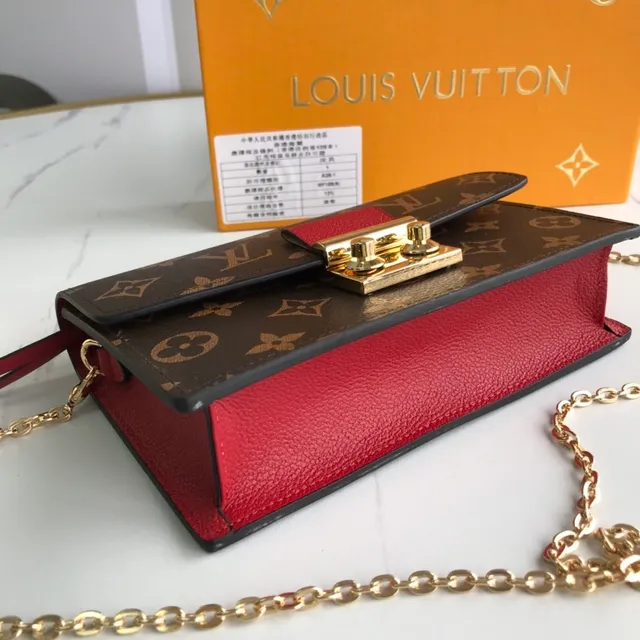 Louis Vuitton Brown Red Monogram Canvas Leather Accent Chain Bag 5