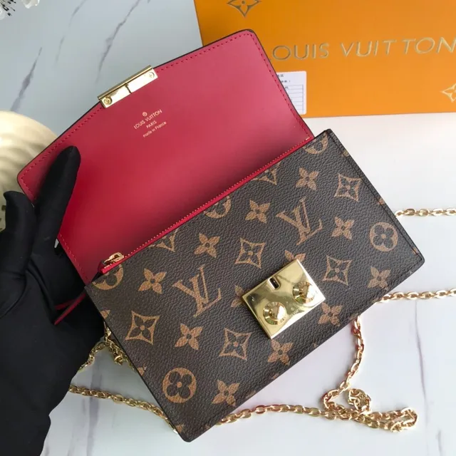 Louis Vuitton Brown Red Monogram Canvas Leather Accent Chain Bag 6
