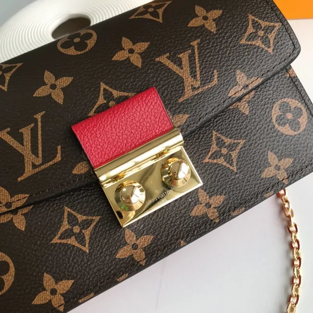 Louis Vuitton Brown Red Monogram Canvas Leather Accent Chain Bag 8