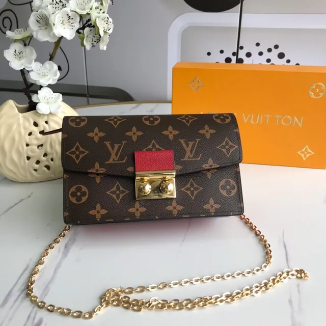 Louis Vuitton Brown Red Monogram Canvas Leather Accent Chain Bag 9