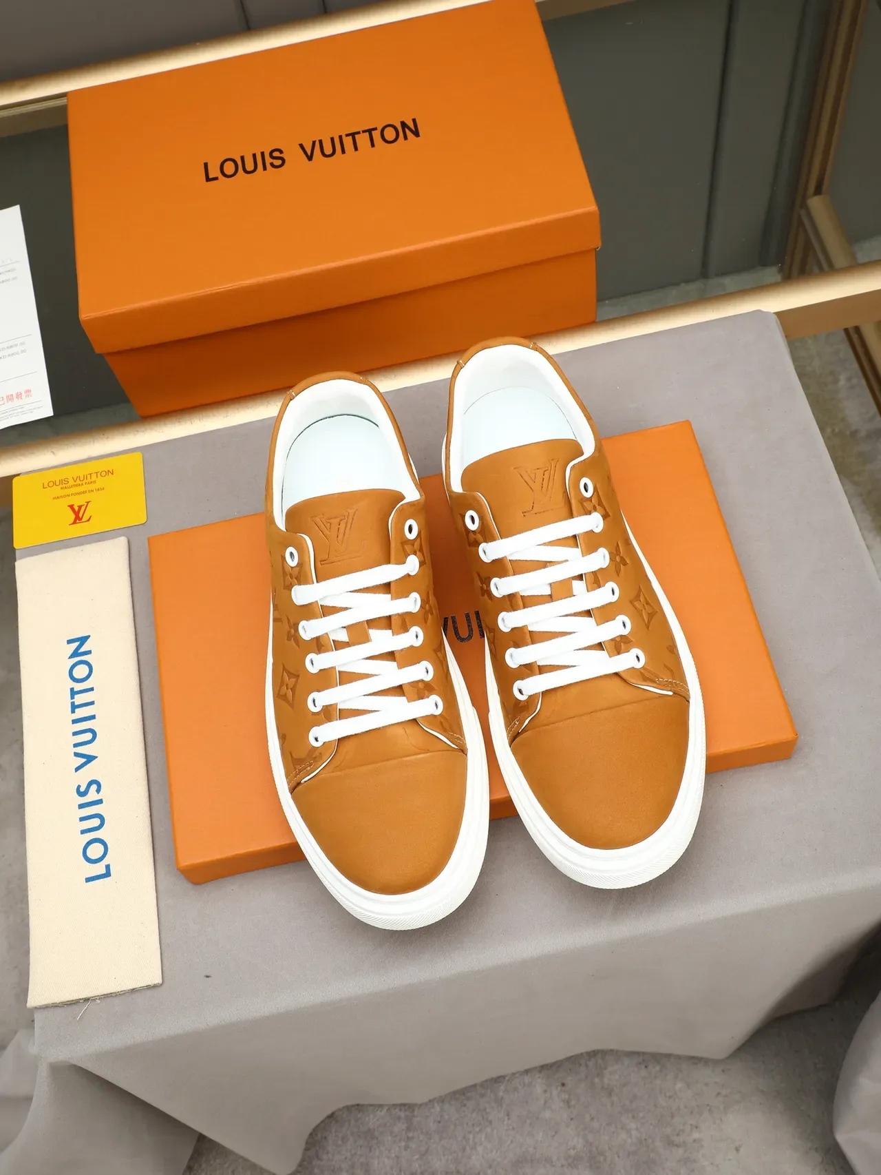 Louis Vuitton Brown White Monogram-Embossed Leather Low-Top Lifestyle Sneakers 2