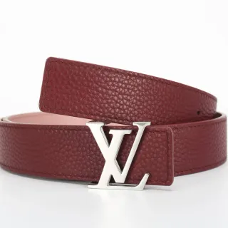 Louis Vuitton Burgundy Beige Pebbled Interlocking LV Buckle Leather Belt