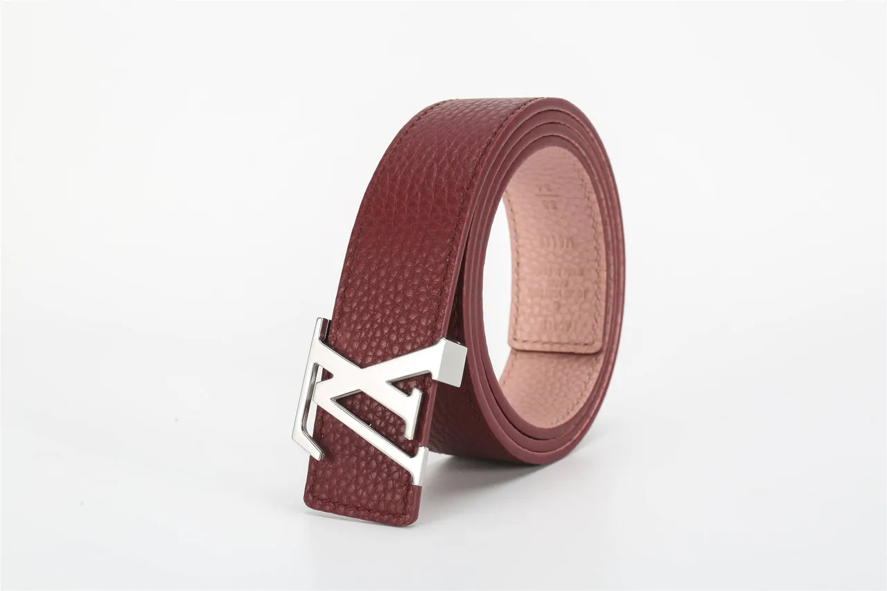 Louis Vuitton Burgundy Beige Pebbled Interlocking LV Buckle Leather Belt 4