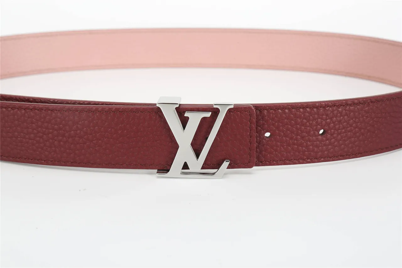 Louis Vuitton Burgundy Beige Pebbled Interlocking LV Buckle Leather Belt 6