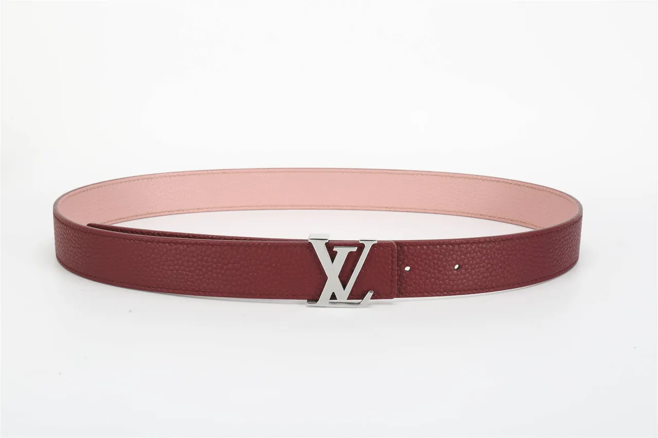 Louis Vuitton Burgundy Beige Pebbled Interlocking LV Buckle Leather Belt 7