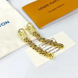 Louis Vuitton Chain Gold Monogram Lock Hardware Curb Links Earrings