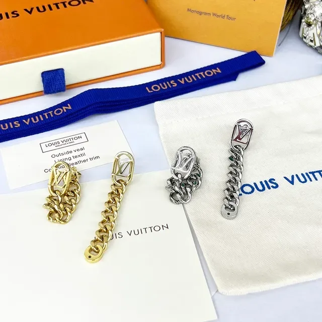 Louis Vuitton Chain Gold Monogram Lock Hardware Curb Links Earrings 7