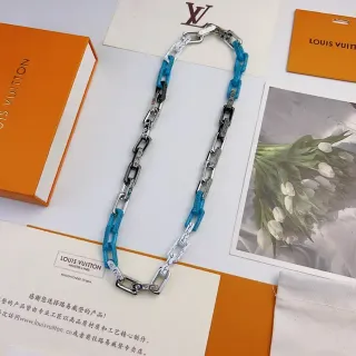 Louis Vuitton Chain Reaction Blue and White Resin Chain Necklace