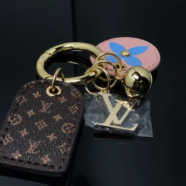 Louis Vuitton Charm Key Holder Brown Pink Monogrammed Leather Floral Disc Phone Case 3