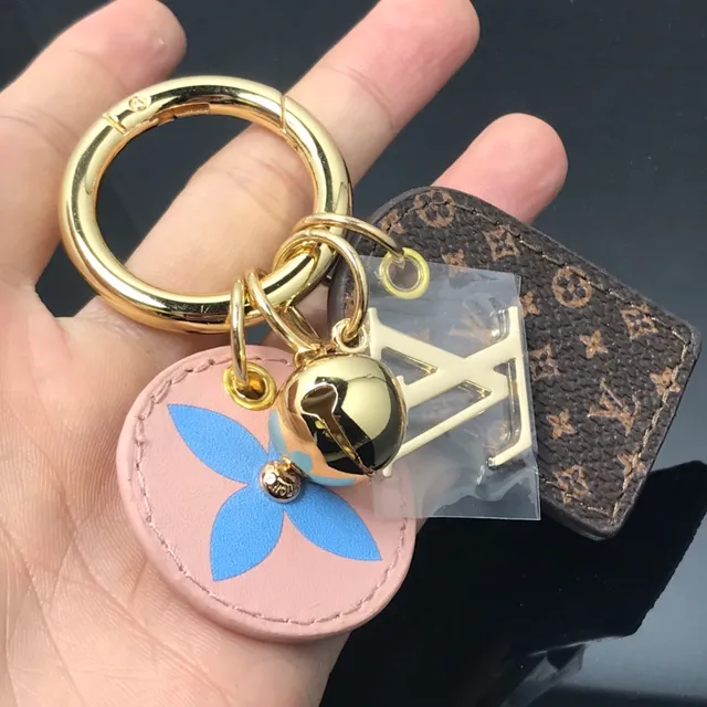 Louis Vuitton Charm Key Holder Brown Pink Monogrammed Leather Floral Disc Phone Case 4