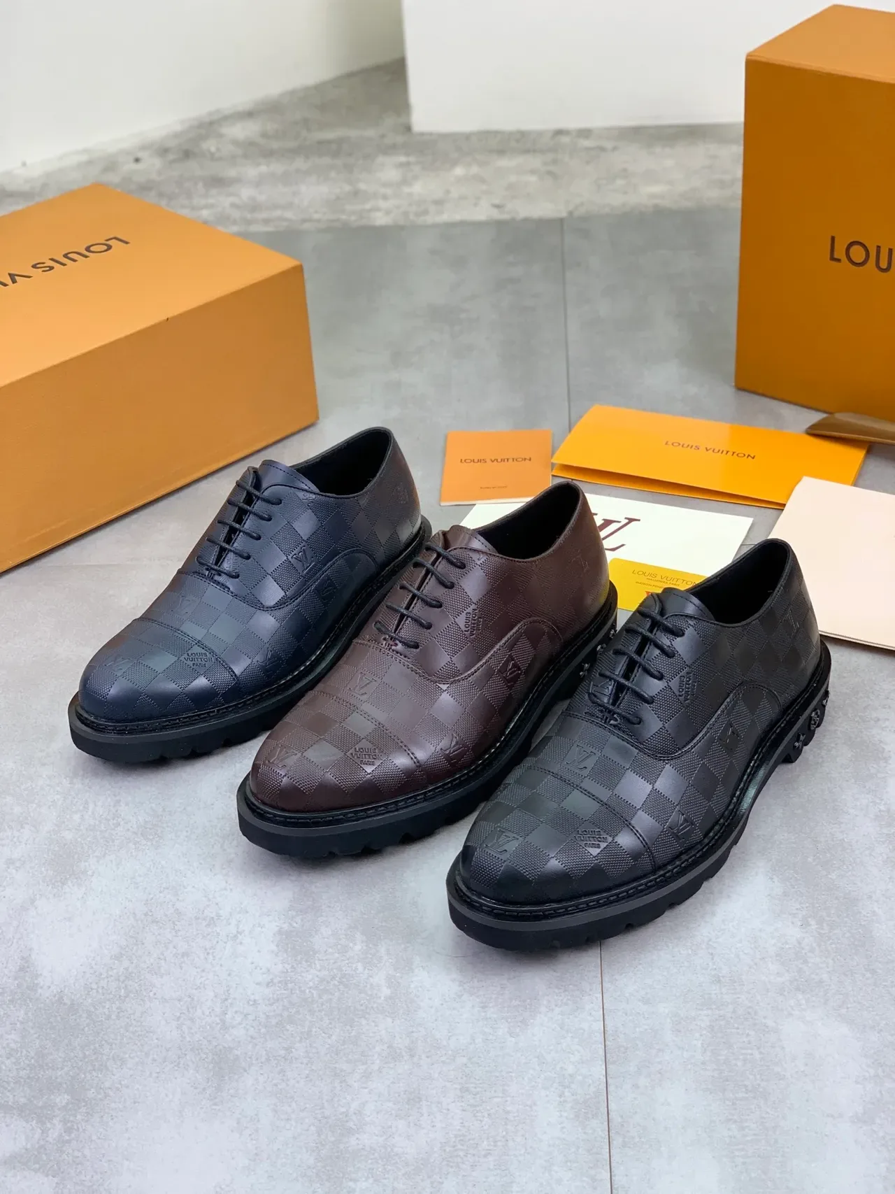 Louis Vuitton Checkered Monogram Cap-Toe Leather Shoes 2