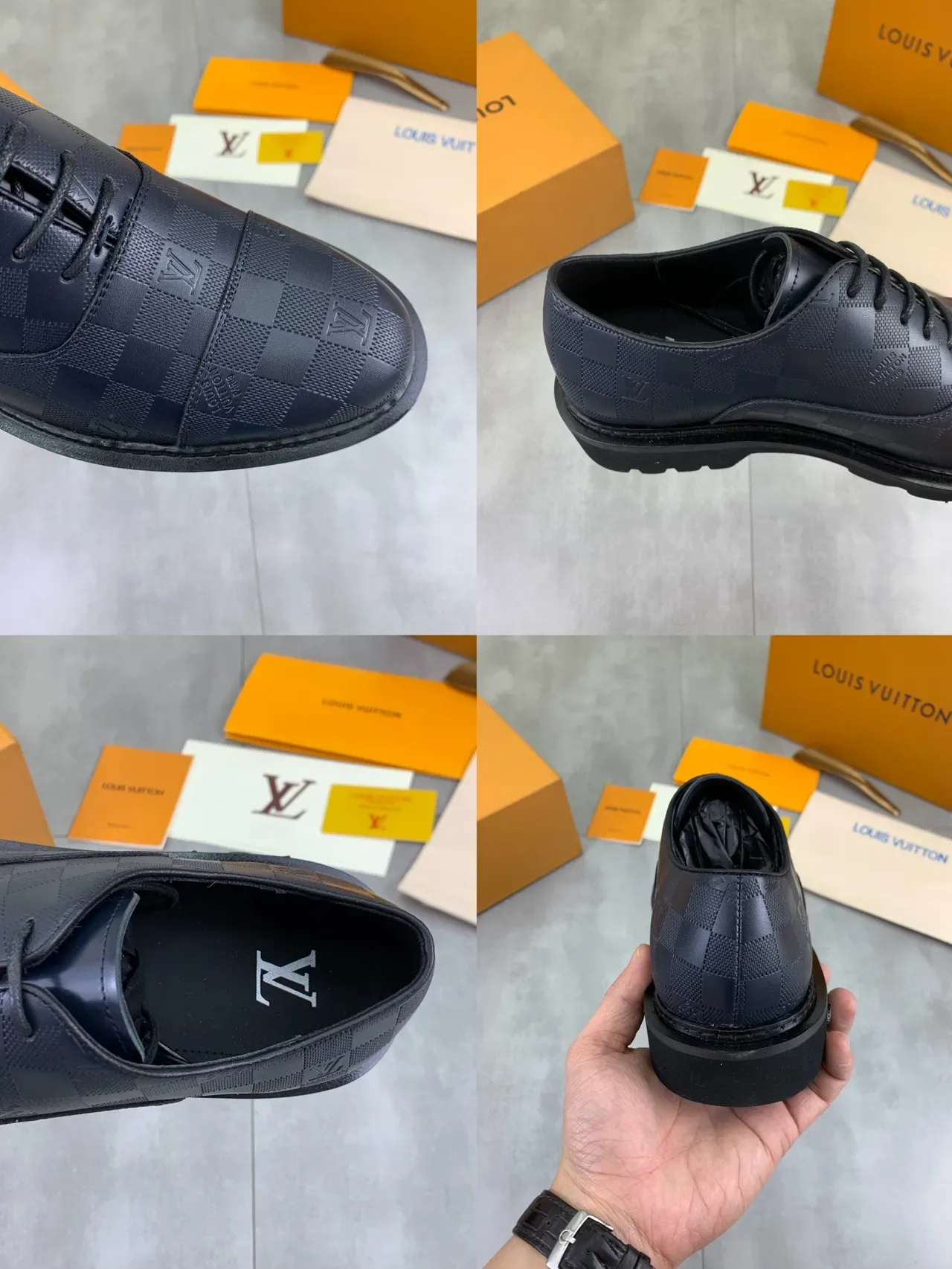 Louis Vuitton Checkered Monogram Cap-Toe Leather Shoes 3