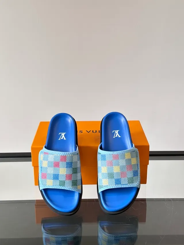 Louis Vuitton Checkered Strap Blue Slippers 3
