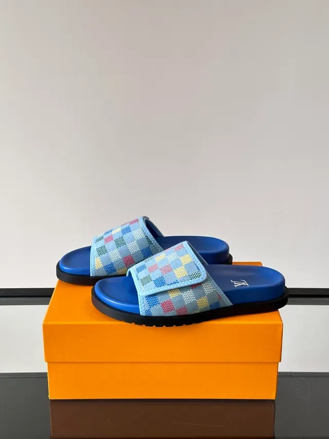 Louis Vuitton Checkered Strap Blue Slippers 4
