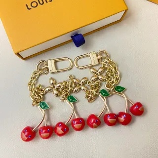 Louis Vuitton Cherry Charm Red Gold Chain Enamel Charms Bracelet