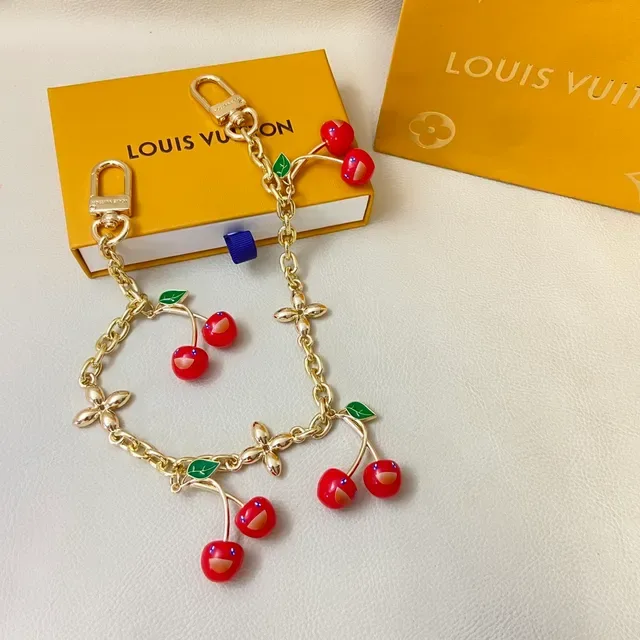 Louis Vuitton Cherry Charm Red Gold Chain Enamel Charms Bracelet 3
