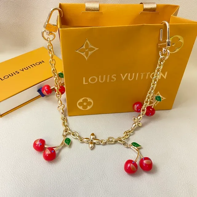 Louis Vuitton Cherry Charm Red Gold Chain Enamel Charms Bracelet 4