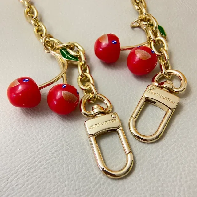 Louis Vuitton Cherry Charm Red Gold Chain Enamel Charms Bracelet 5