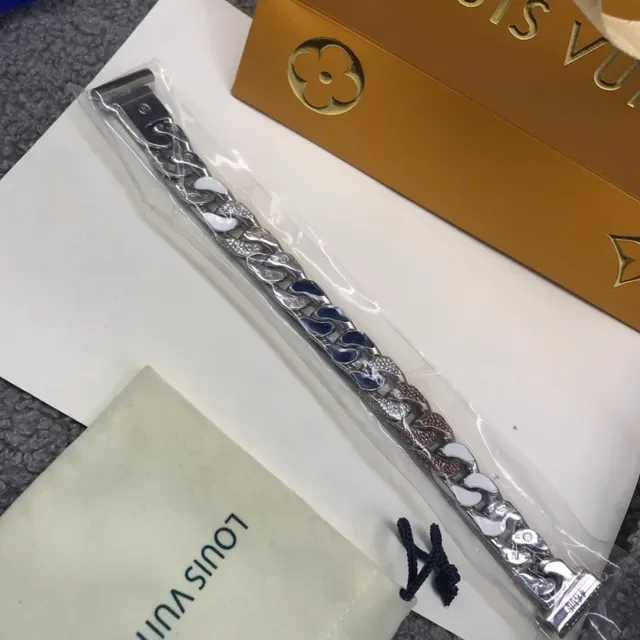 Louis Vuitton Chunky Curb-Link Enamel and Crystal Bracelet 2