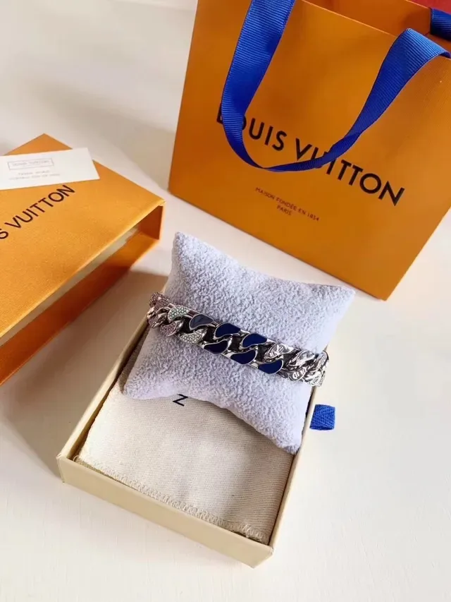 Louis Vuitton Chunky Curb-Link Enamel and Crystal Bracelet 3