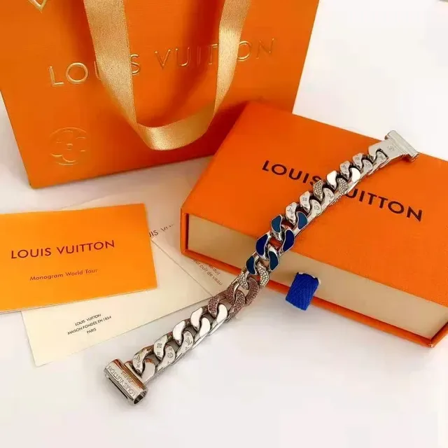 Louis Vuitton Chunky Curb-Link Enamel and Crystal Bracelet 4