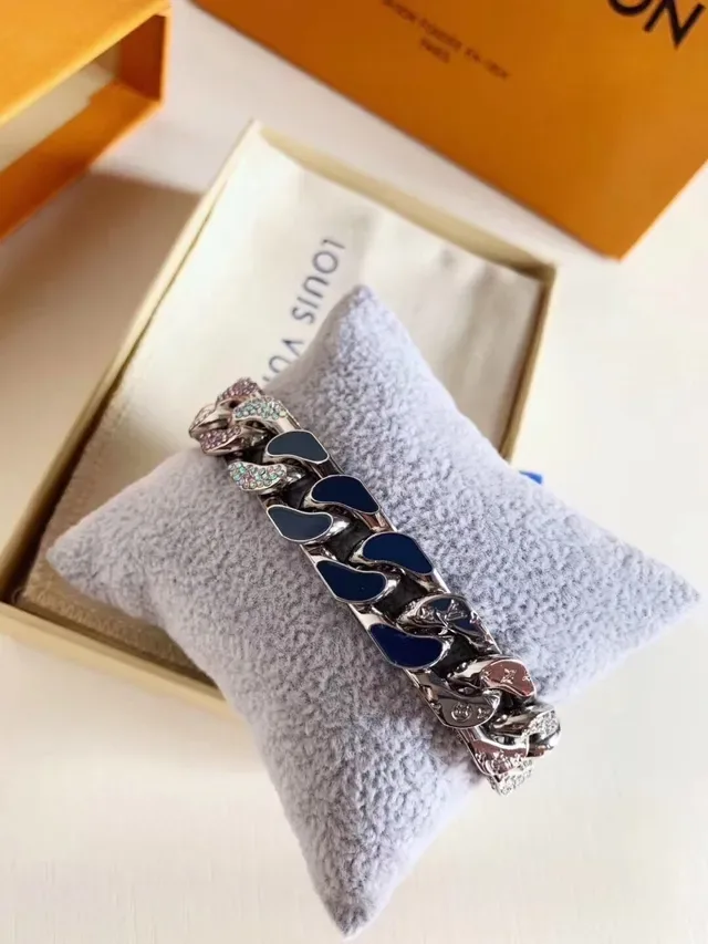 Louis Vuitton Chunky Curb-Link Enamel and Crystal Bracelet 5