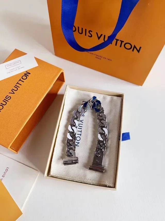 Louis Vuitton Chunky Curb-Link Enamel and Crystal Bracelet 6