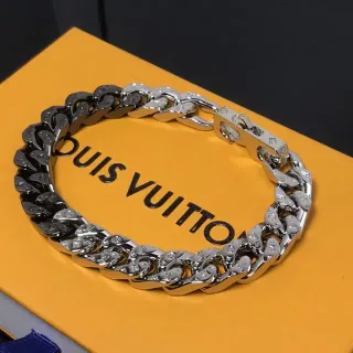 Louis Vuitton Curb Link Silver Black Chunky Two-Tone Bracelet