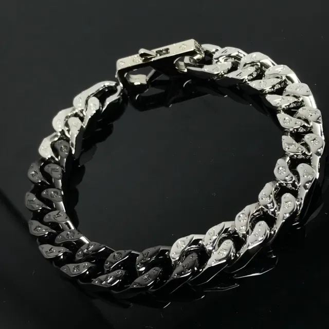 Louis Vuitton Curb Link Silver Black Chunky Two-Tone Bracelet 2