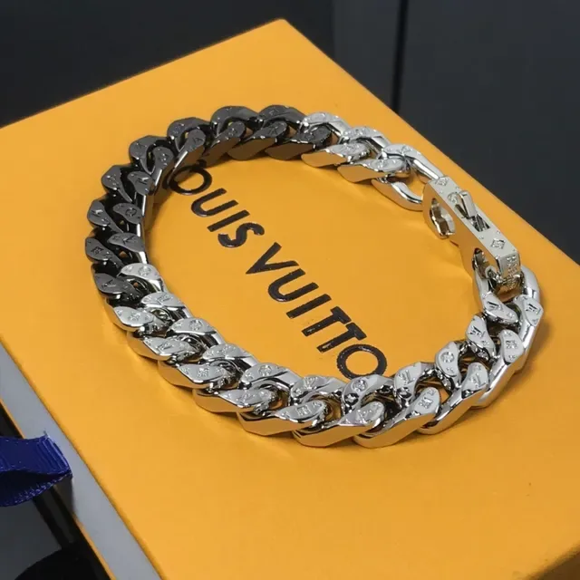 Louis Vuitton Curb Link Silver Black Chunky Two-Tone Bracelet 3