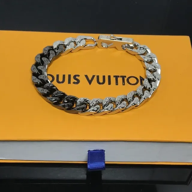 Louis Vuitton Curb Link Silver Black Chunky Two-Tone Bracelet 4