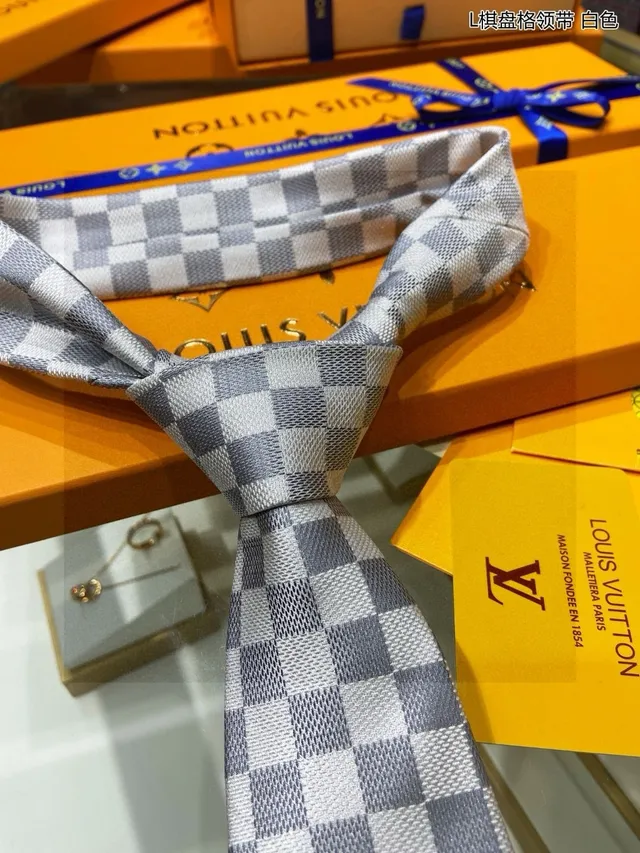 Louis Vuitton Damier Check White Gray Necktie 7