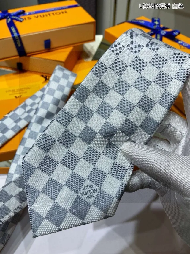Louis Vuitton Damier Check White Gray Necktie 8