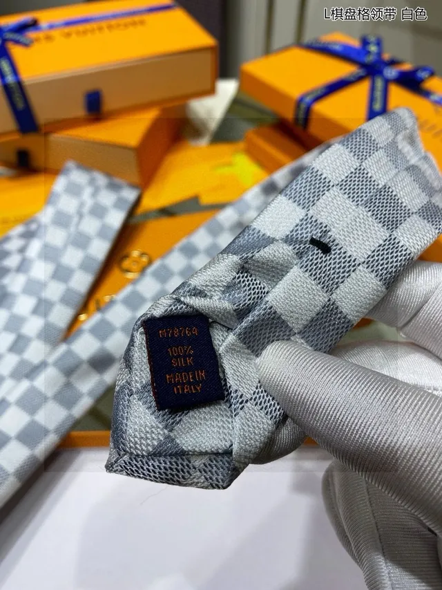 Louis Vuitton Damier Check White Gray Necktie 9