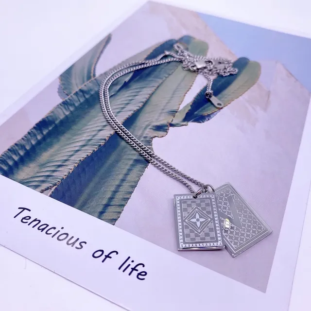 Louis Vuitton Deck of Cards Dual Pendant Silver Tone Necklace 6