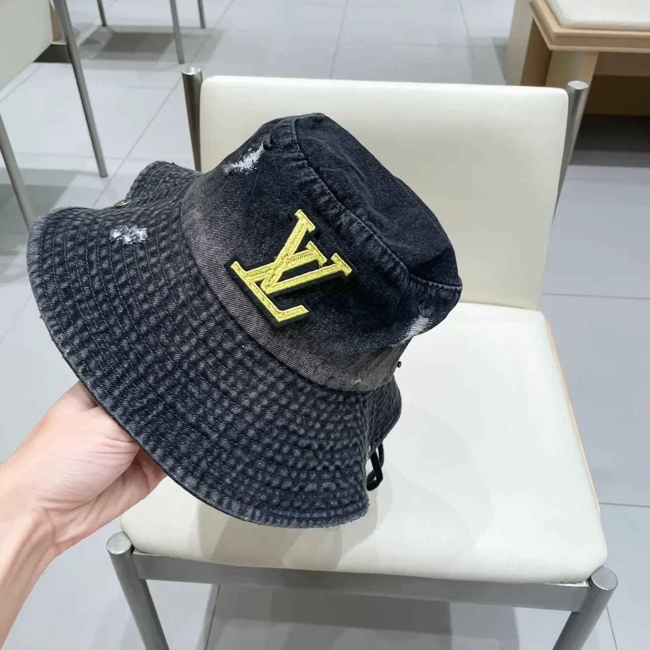 Louis Vuitton Distressed Denim Embroidered Monogram Bucket Hat 5