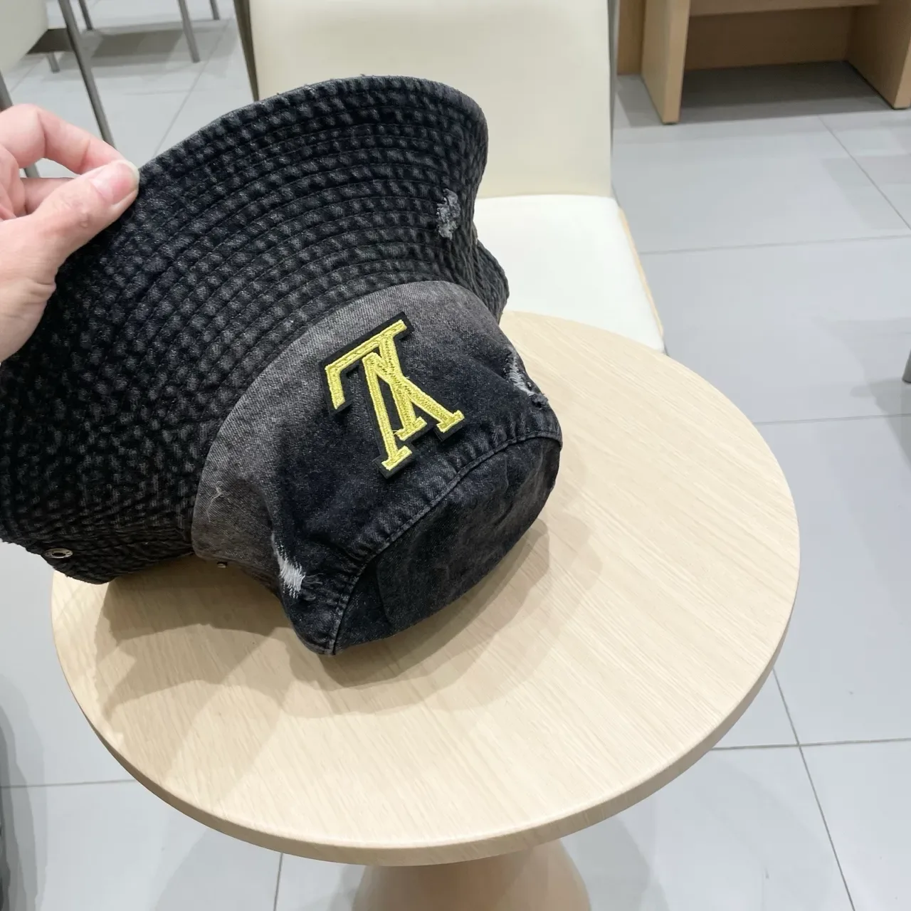 Louis Vuitton Distressed Denim Embroidered Monogram Bucket Hat 7