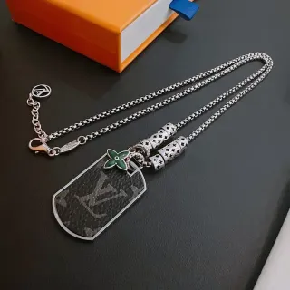 Louis Vuitton Dog Tag Black Green Pendant Monogram Canvas Necklace