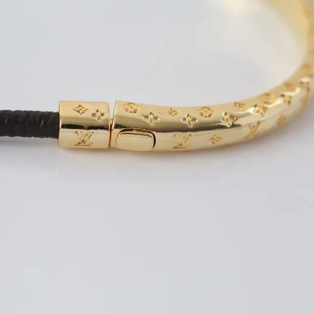 Louis Vuitton Double-Wrap Monogram Leather and Gold-Tone Bracelet 7