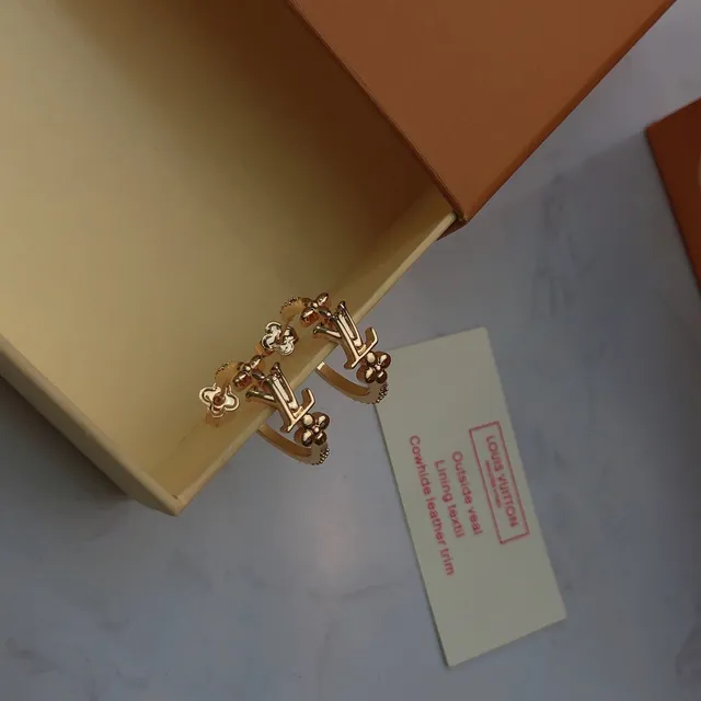 Louis Vuitton Floral Motif Gold Hoop Earrings 3