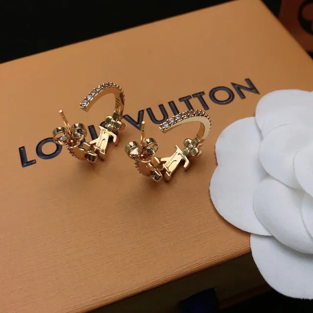 Louis Vuitton Floral Motif Gold Hoop Earrings 6