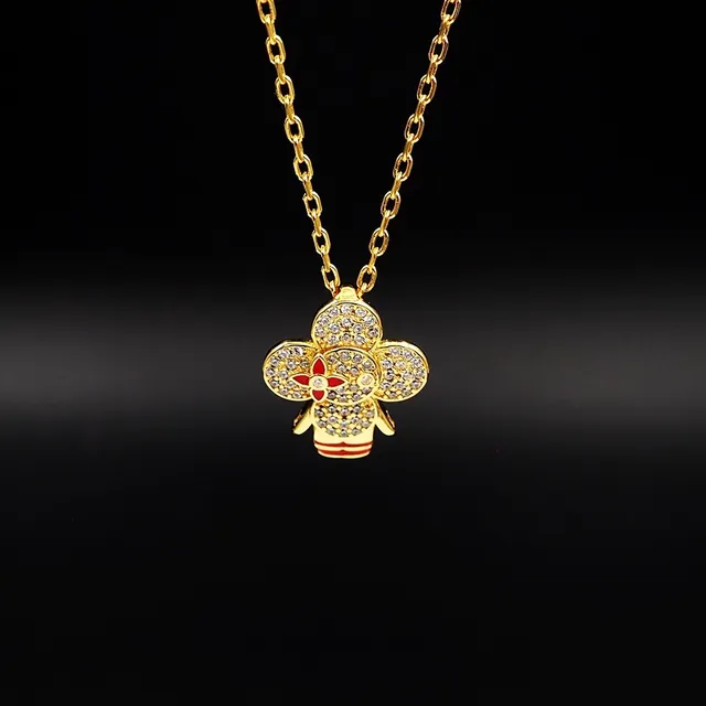Louis Vuitton Floral Pavé Pendant Gold Red Chain Necklace 3