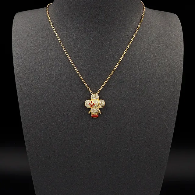 Louis Vuitton Floral Pavé Pendant Gold Red Chain Necklace 5
