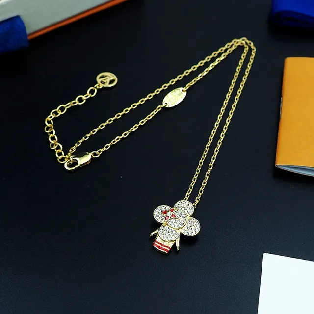 Louis Vuitton Floral Pavé Pendant Gold Red Chain Necklace 7
