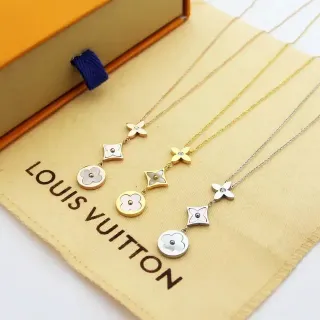 Louis Vuitton Flower and Quatrefoil Gold Silver Pendant Mother-of-Pearl Inlay Necklace