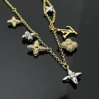 Louis Vuitton Flower Collection Multi-Charm Pavé Crystal Gold and Silver Necklace