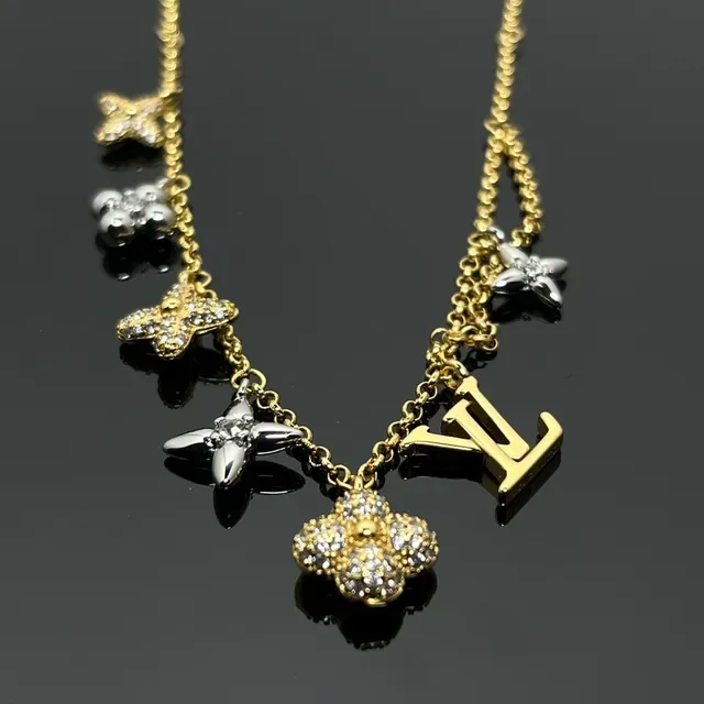 Louis Vuitton Flower Collection Multi-Charm Pavé Crystal Gold and Silver Necklace 2