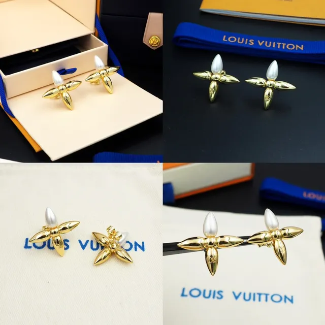 Louis Vuitton Flower Earring Gold-Tone Pearl-Topped Stud Earrings 8
