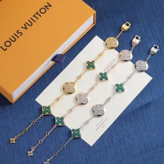 Louis Vuitton Flower Gold Green Four-Leaf Clover Motif Pavé Crystal And Malachite Inlay Bracelet