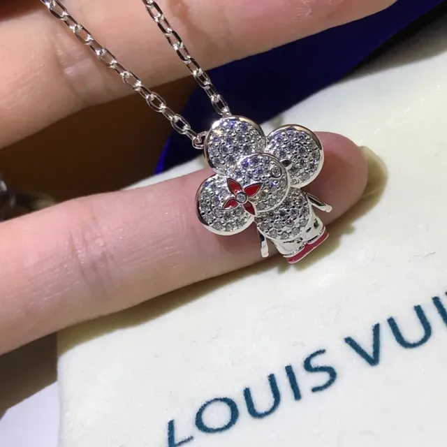 Louis Vuitton Flower Gold Red Pavé-Crystal Floral Pendant Enamel-Accented Necklace 2